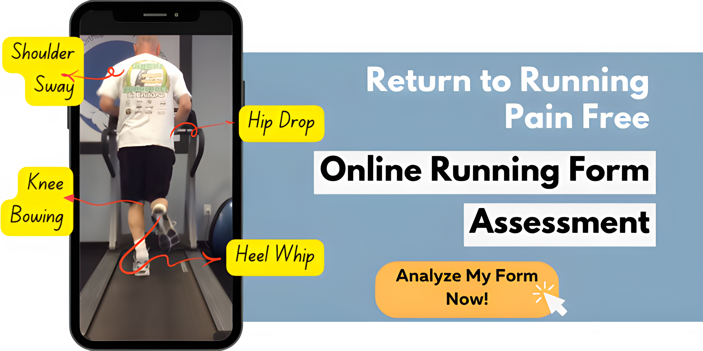 Analysis of running form with text overlay online running form assessment. 