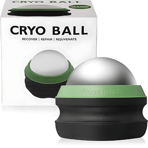 Massage ball used for ice therapy for plantar fasciitis.