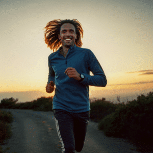 Runner smiling while running